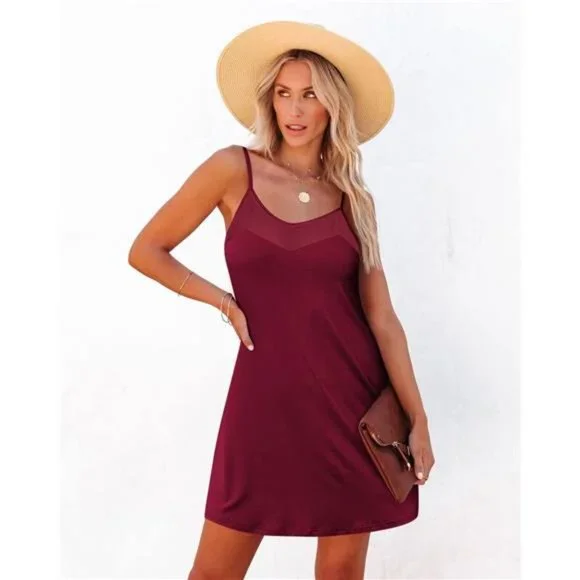 Women's Camisole Chemise Nightgown Dress Wine Red - Picture 5 of 5